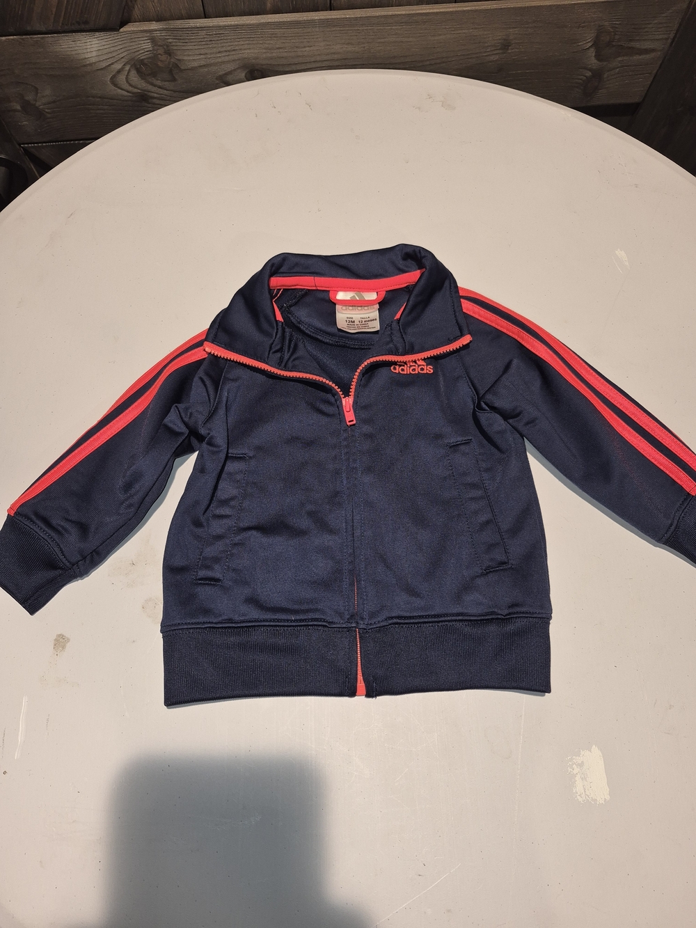 Baby Adidas Navy Lightweight Jacket with Orange Stripe Details 12M